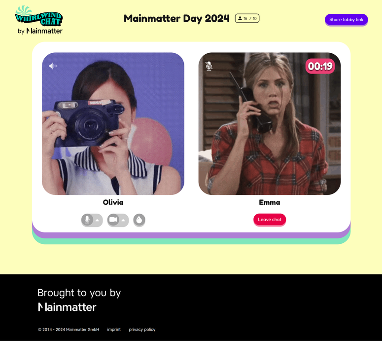 A screenshot showcasing how Whirlwind Chat looks like on mobile